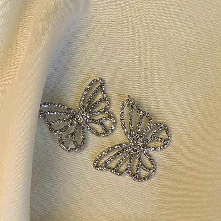 گوشواره استیل پروانه ای نگین دار 