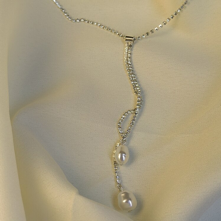 گردنبند استیل آویز دو مروارید 